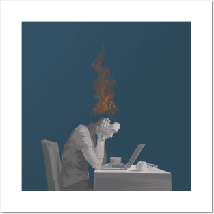 Burnt Out Woman At The Computer Posters and Art